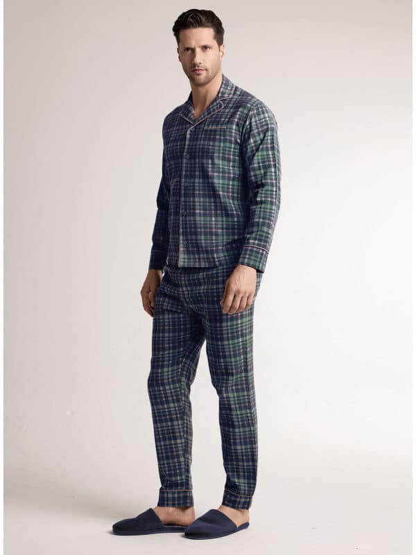 Мека мъжка пижама с копчета Infiore Uomo Checkout 4690 Blu